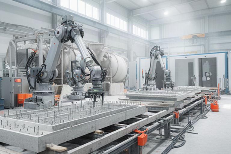 Vollautomatisierte Schalungsroboter in einer hellen Fertigungshalle in Vernier