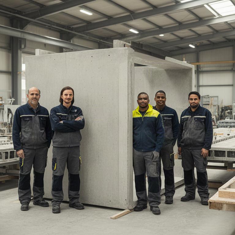 Fertigungsmitarbeiter von Bauman & Brunner Elemente GmbH neben einem frisch geprüften Bauteil
