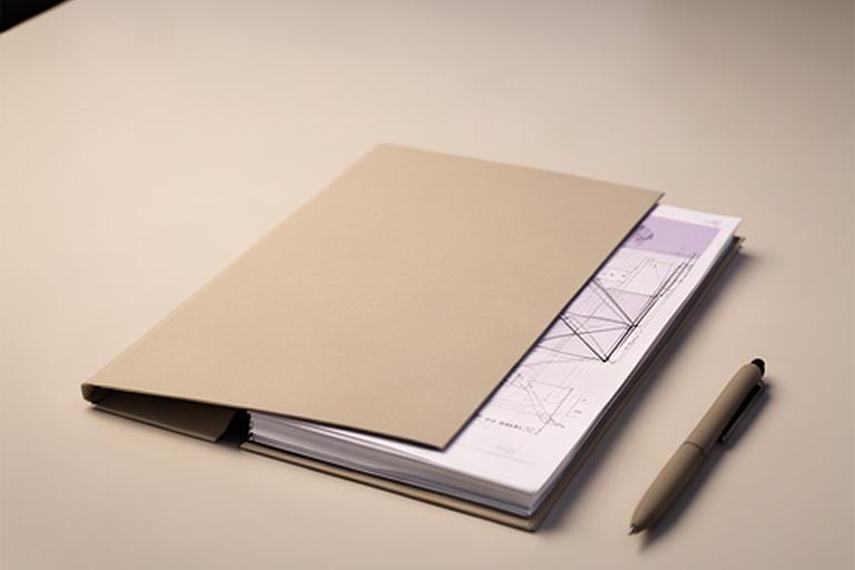 Versiegelte Projektmappe mit Bauplänen und Stift auf einem Besprechungstisch