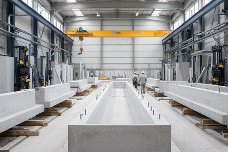 Vorgefertigte Betonstützen und Wandelemente in der Werkhalle in Vernier