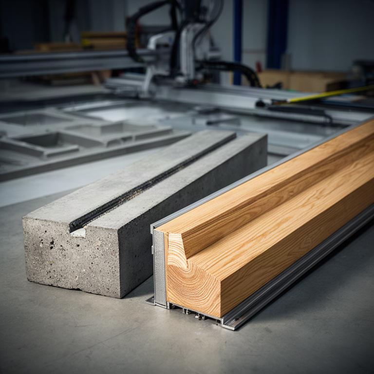 Hochfester Beton und Holz-Hybrid-Bauteil mit sichtbarer Materialstruktur in der Fertigung