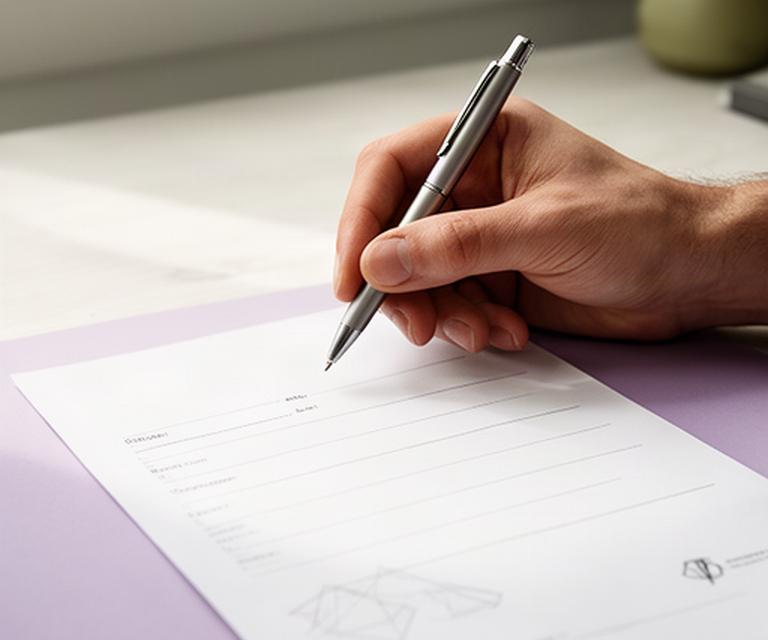Hand hält einen Stift über einem klar strukturierten Formular mit Datenschutznotizen